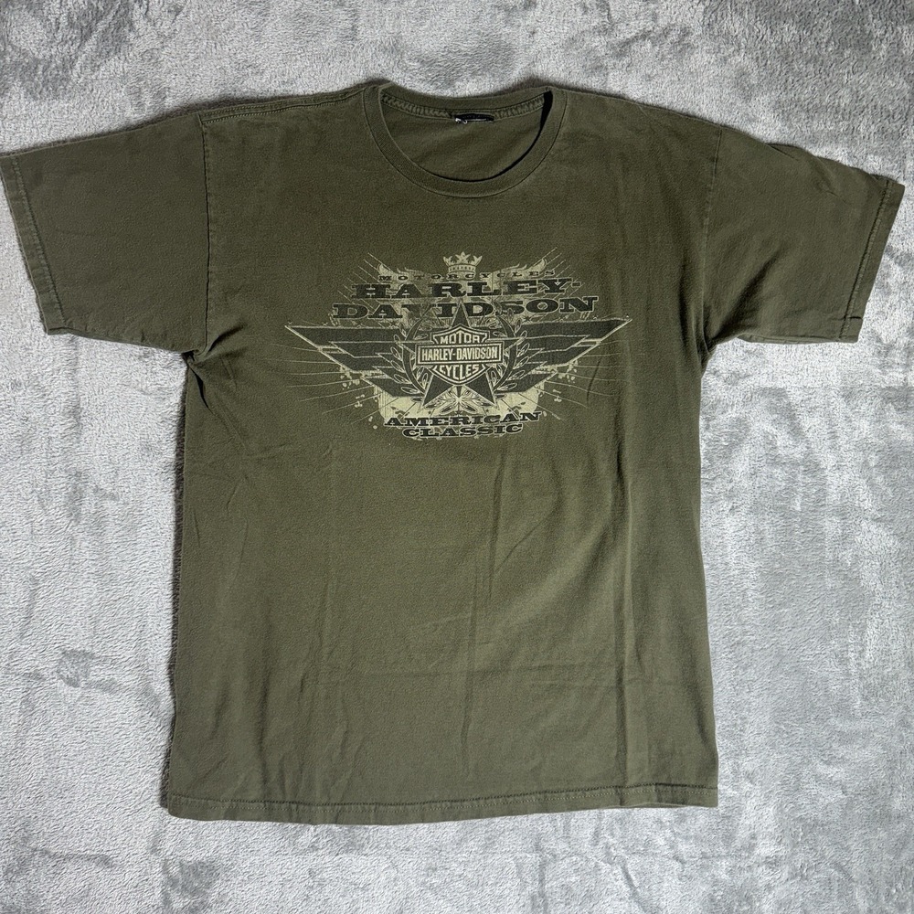 Harley Davidson T-Shirt Mens Large Charlotte NC Green Graphic Tee Biker